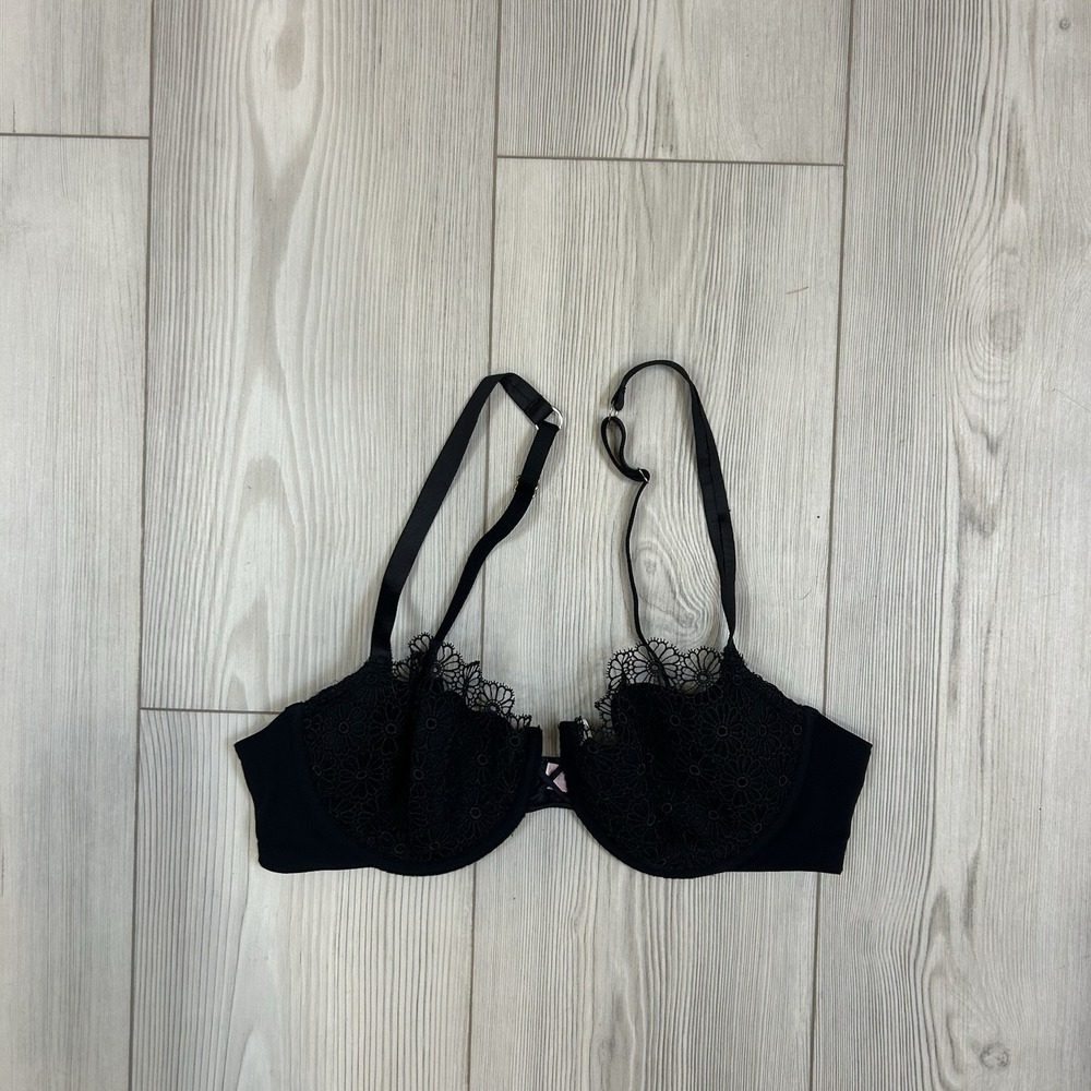 Vintage Victoria's‎ Secret 36C Push-Up Without Padding Bra Black Eyelet 2005